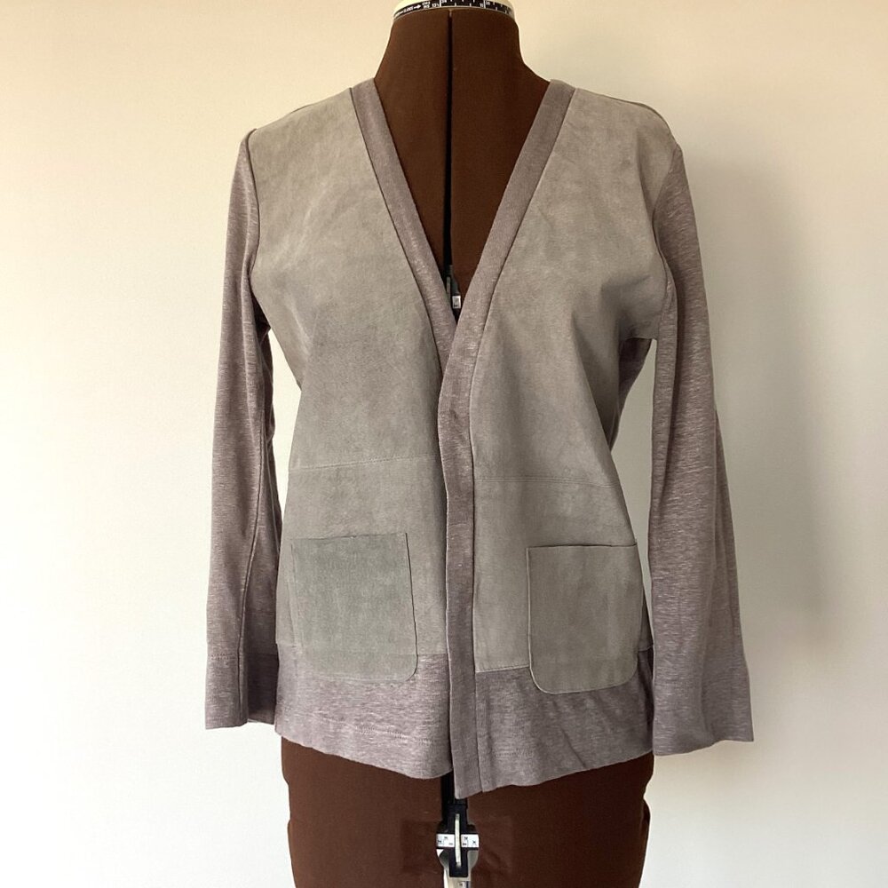 Suede Front and Cotton Knit Cardigan